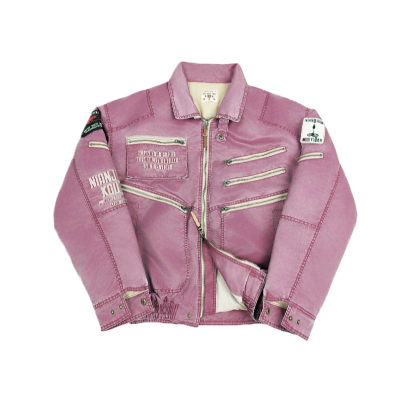 Washed Quilted Patch Embroidered Jacket