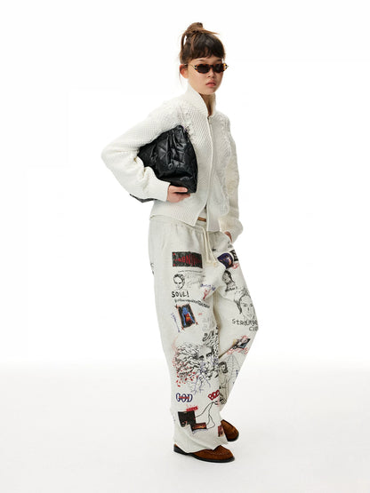 Printed Knit Straight-Leg Sweatpants