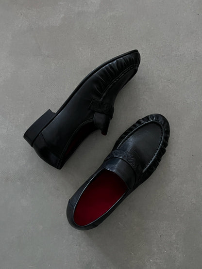 Black Rose Embossed Croc-Effect Leather Loafers