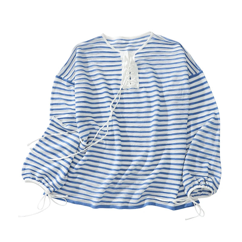 Striped V Neck Knit Top