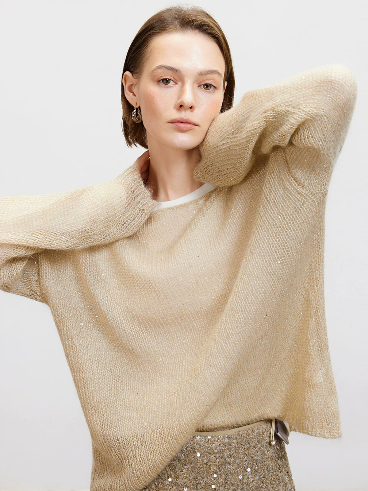 Shimmer Off-Shoulder Wool-Blend Sweater