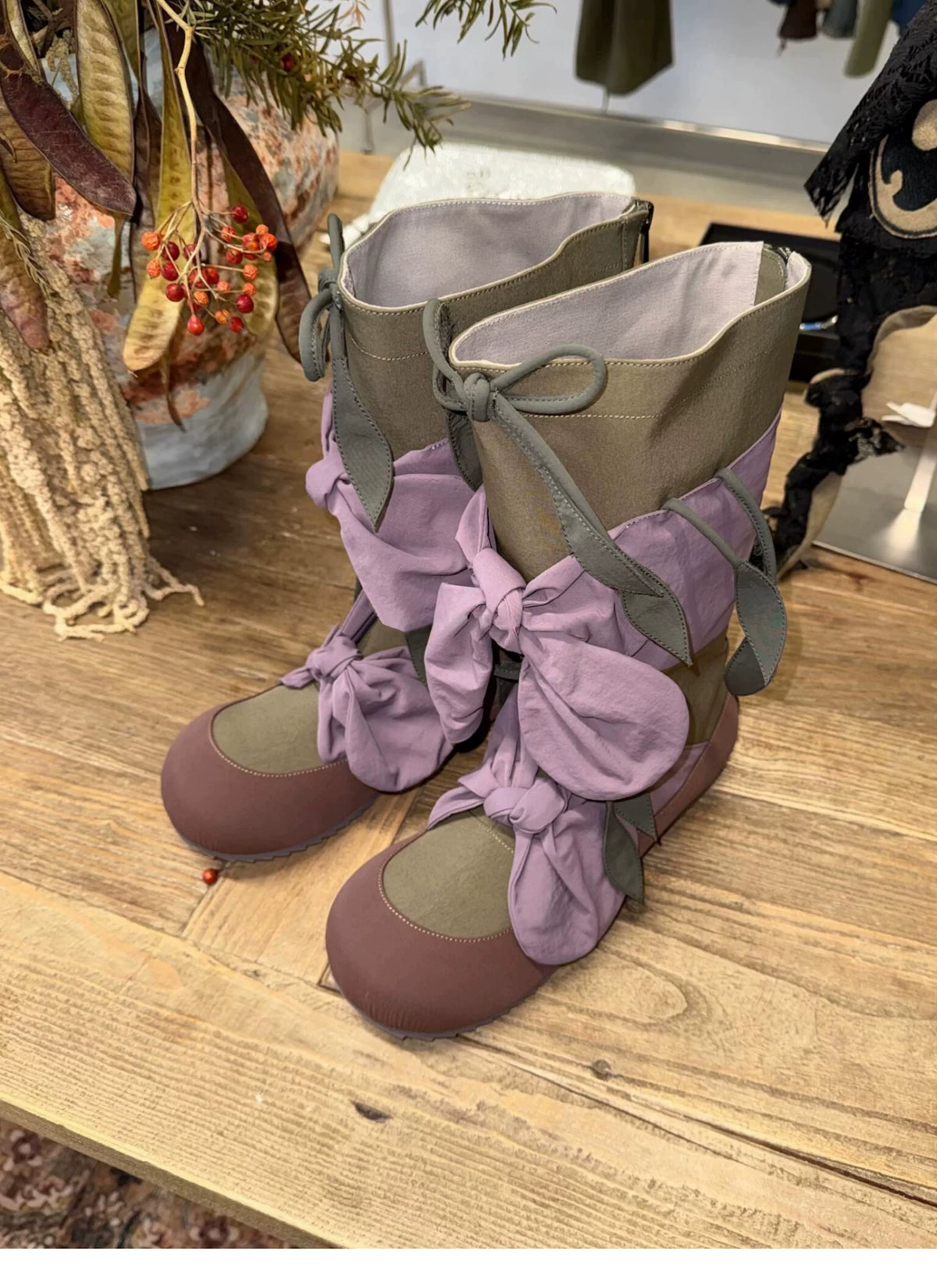 Round Toe Bow Detail Mid-Calf Boots product photo