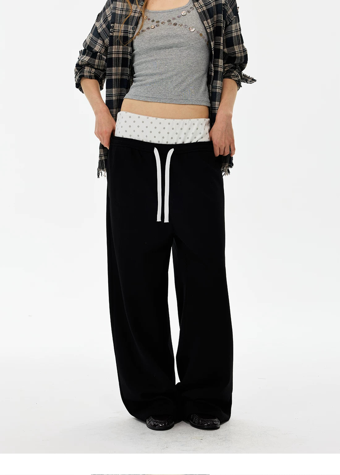 Polka Dot Waist Wide-Leg Sweatpants product photo