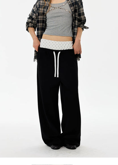Polka Dot Waist Wide-Leg Sweatpants product photo