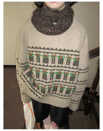 Fair Isle Striped Crew-Neck Sweater