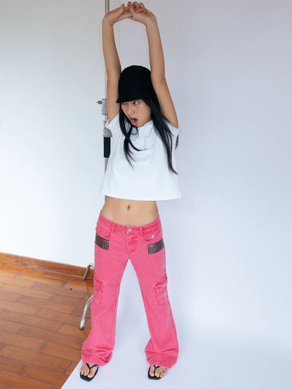 Pink Rivet Flare Cargo Pants product photo