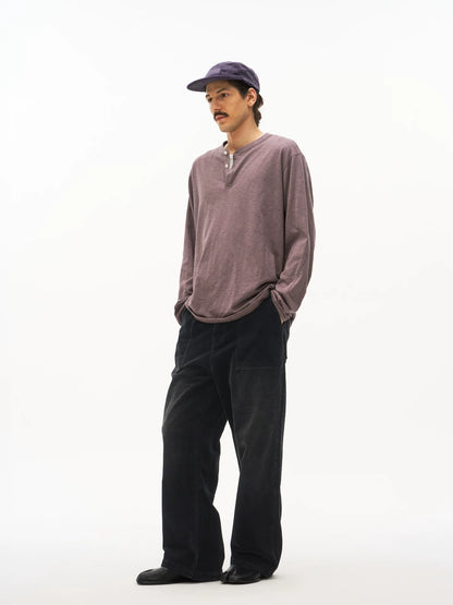Washed Corduroy Wide Leg Pants in black