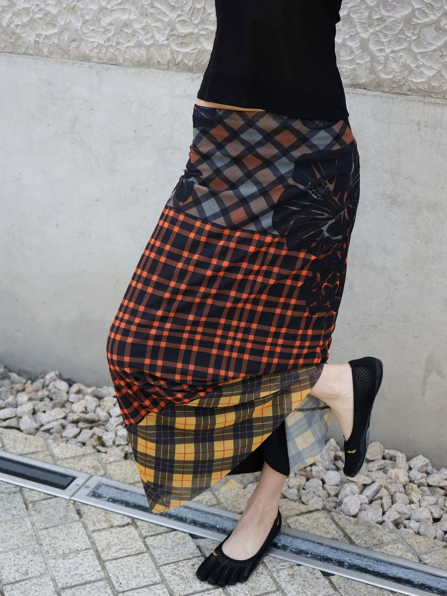 TropicEye Plaid Mesh Sleeveless Long Dress