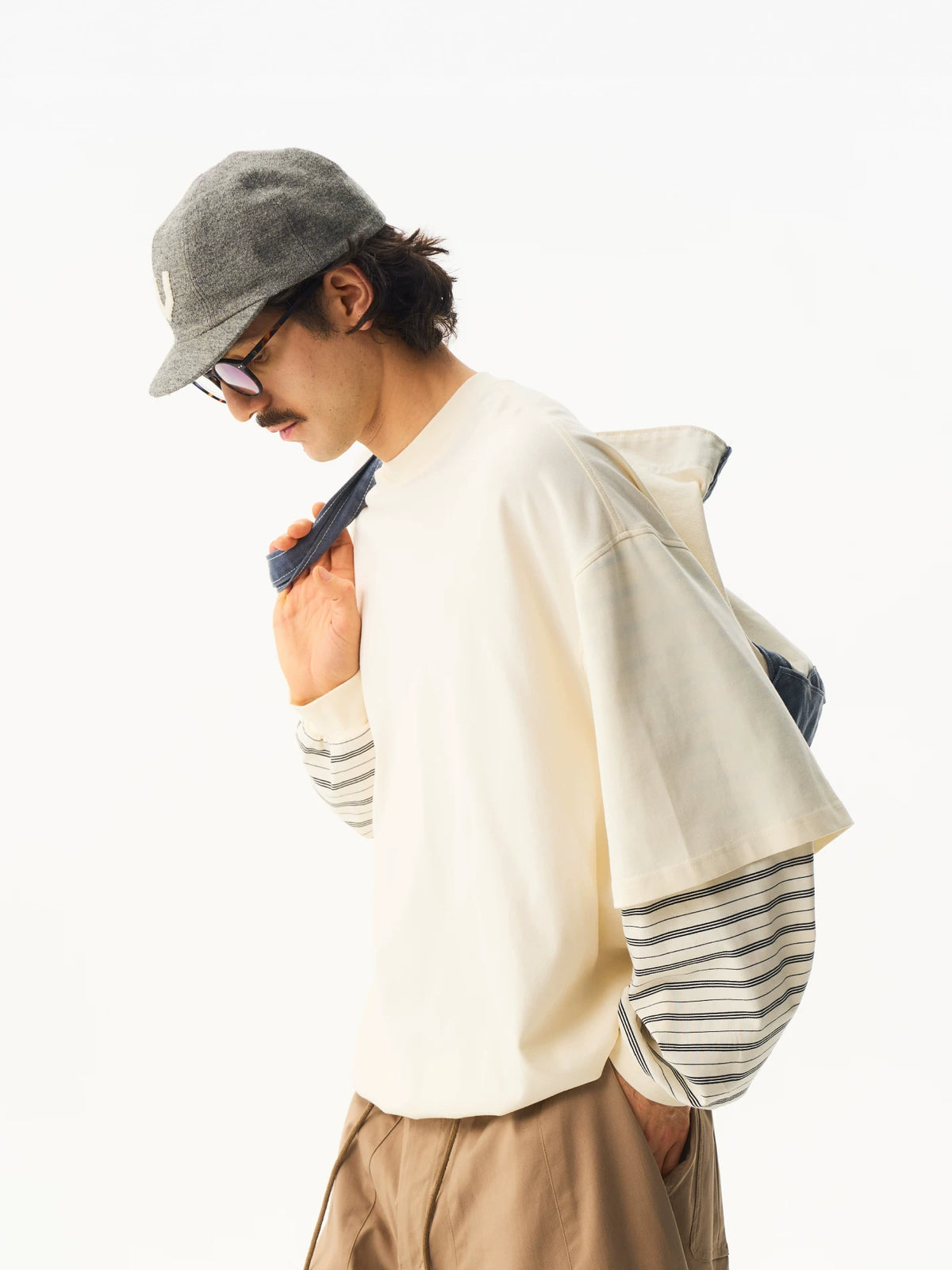 Striped Layered Long Sleeve T-Shirt in black