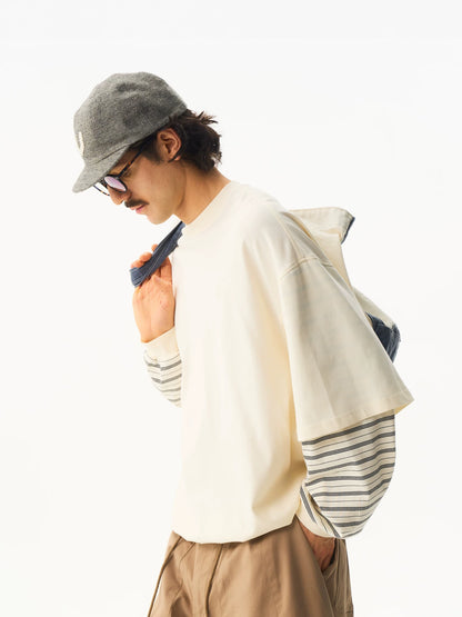 Striped Layered Long Sleeve T-Shirt in black