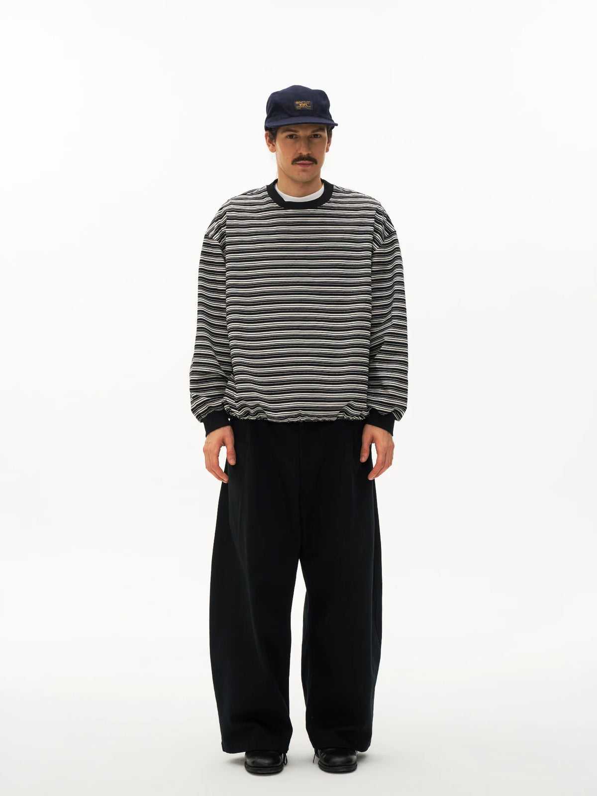 Striped Drawstring Long Sleeve Tee in striped product photo