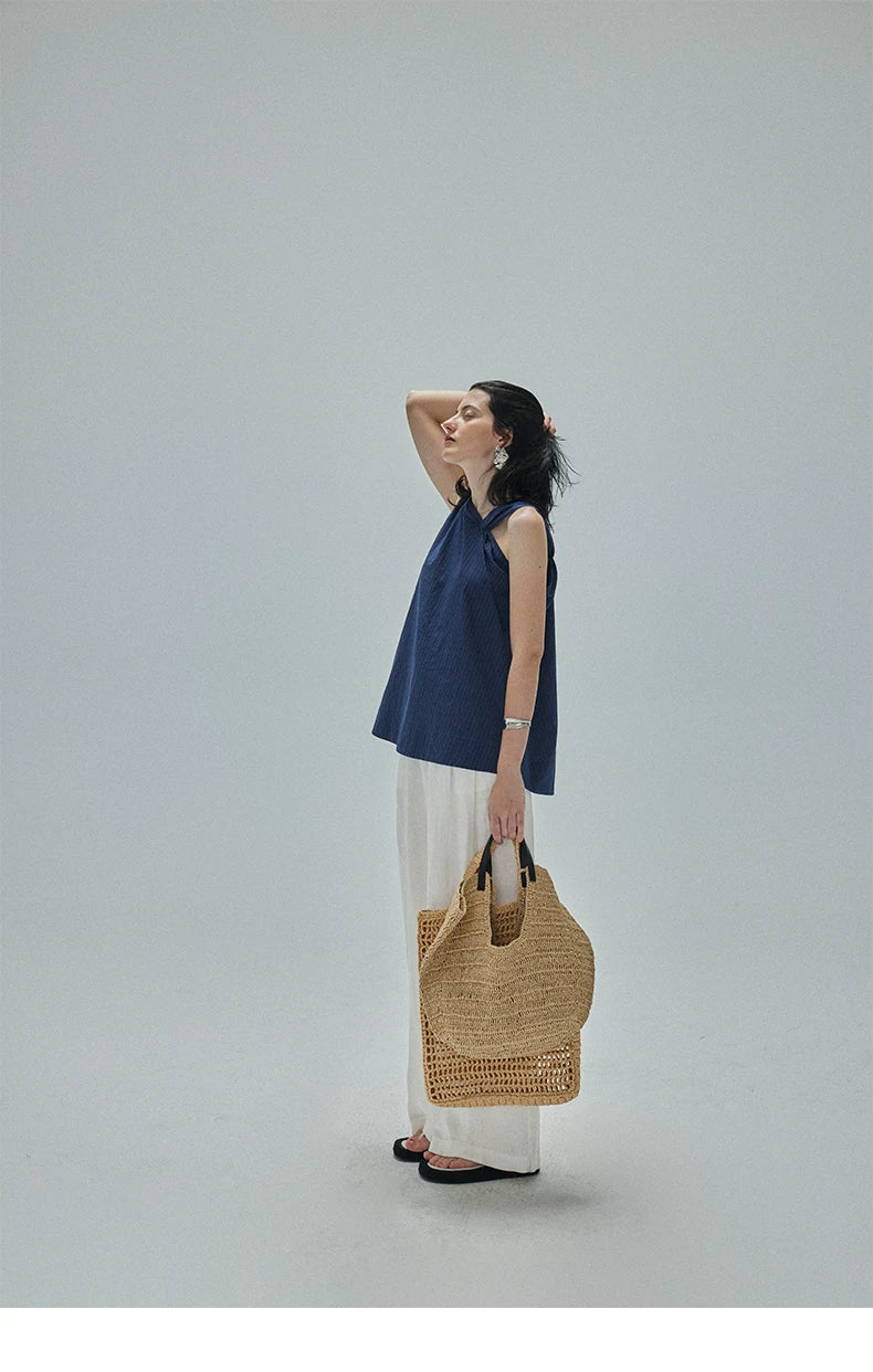 MOOFEEL Asymmetric Striped Top
