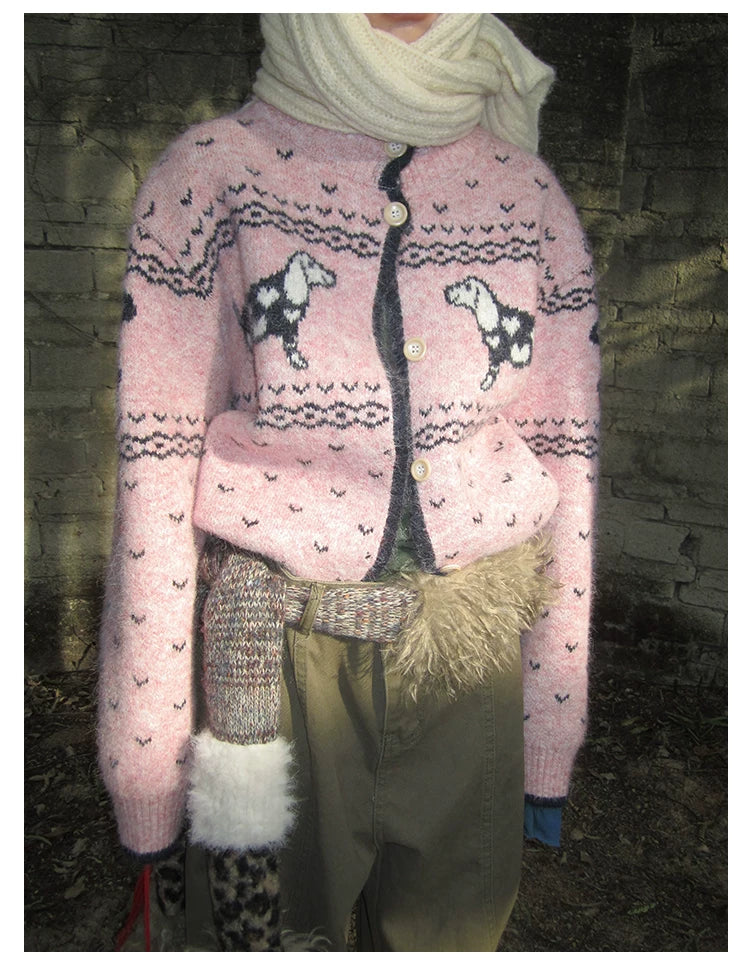 Dachshund Jacquard Knit Cardigan
