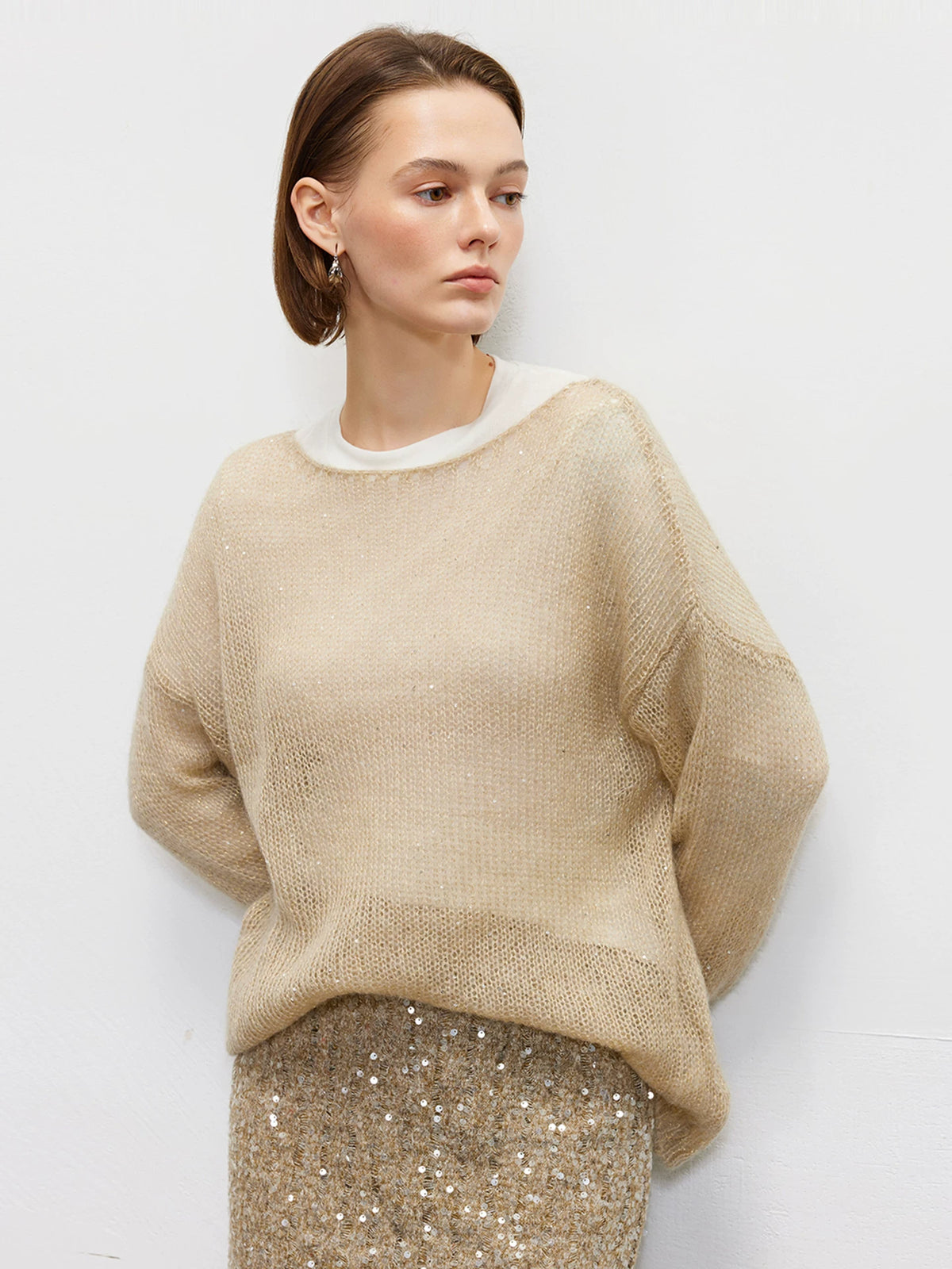 Shimmer Off-Shoulder Wool-Blend Sweater