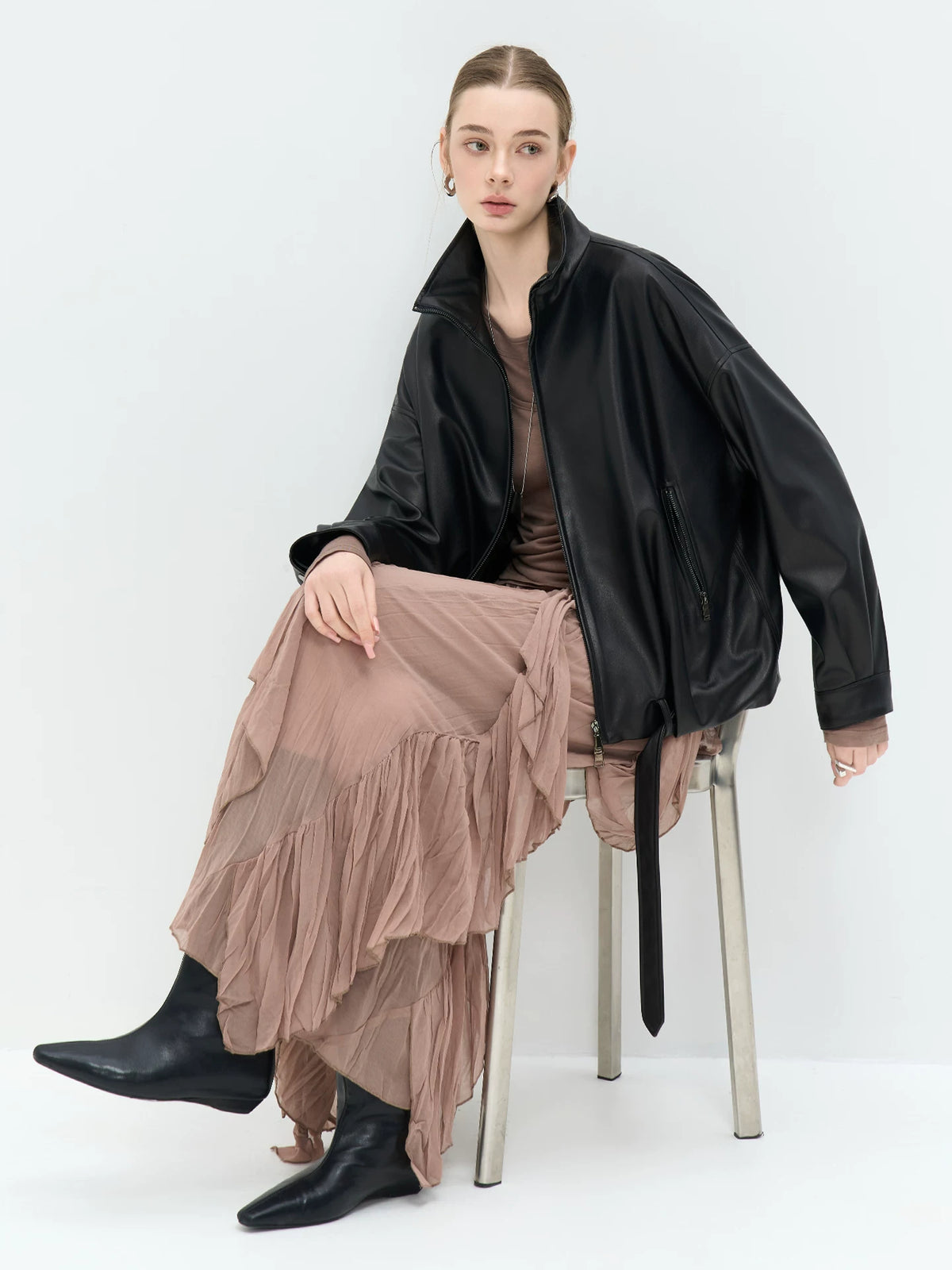 Asymmetric Ruched Maxi Skirt