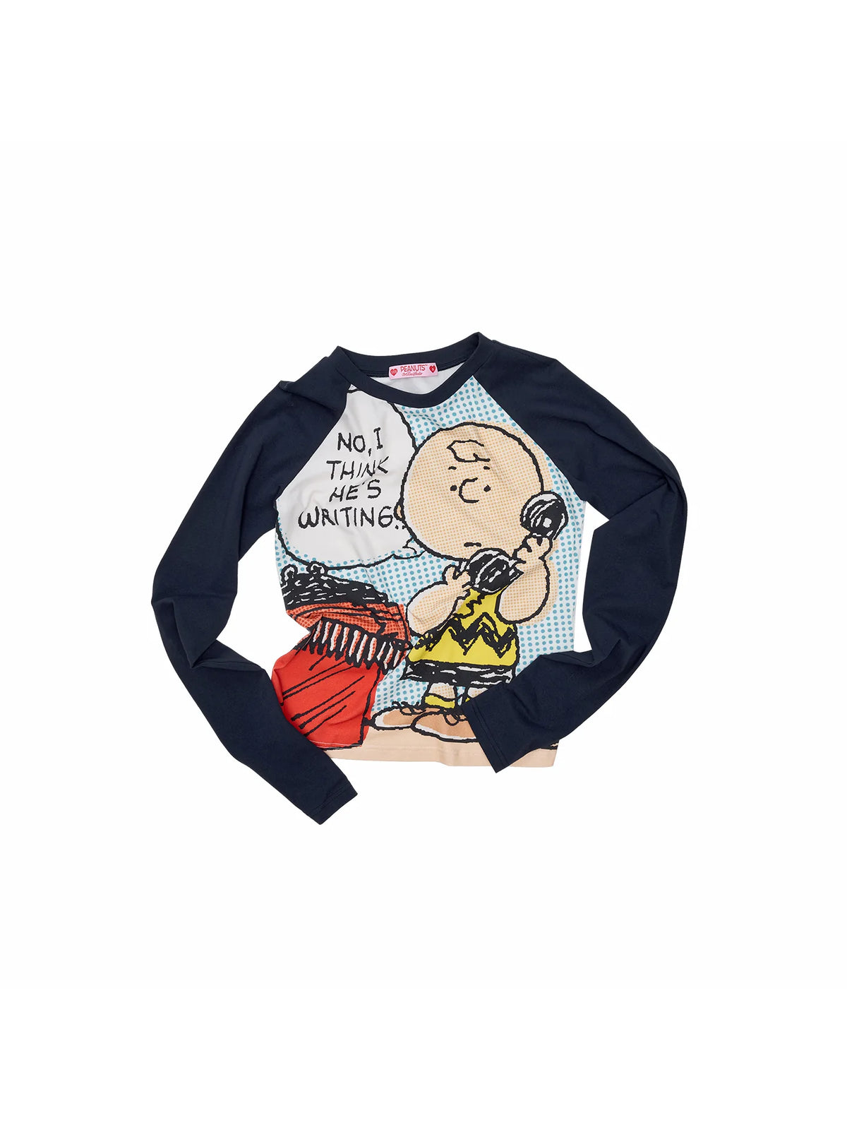 Navy raglan T-shirt with character print, product view