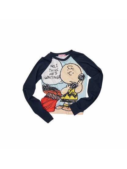 Navy raglan T-shirt with character print, product view