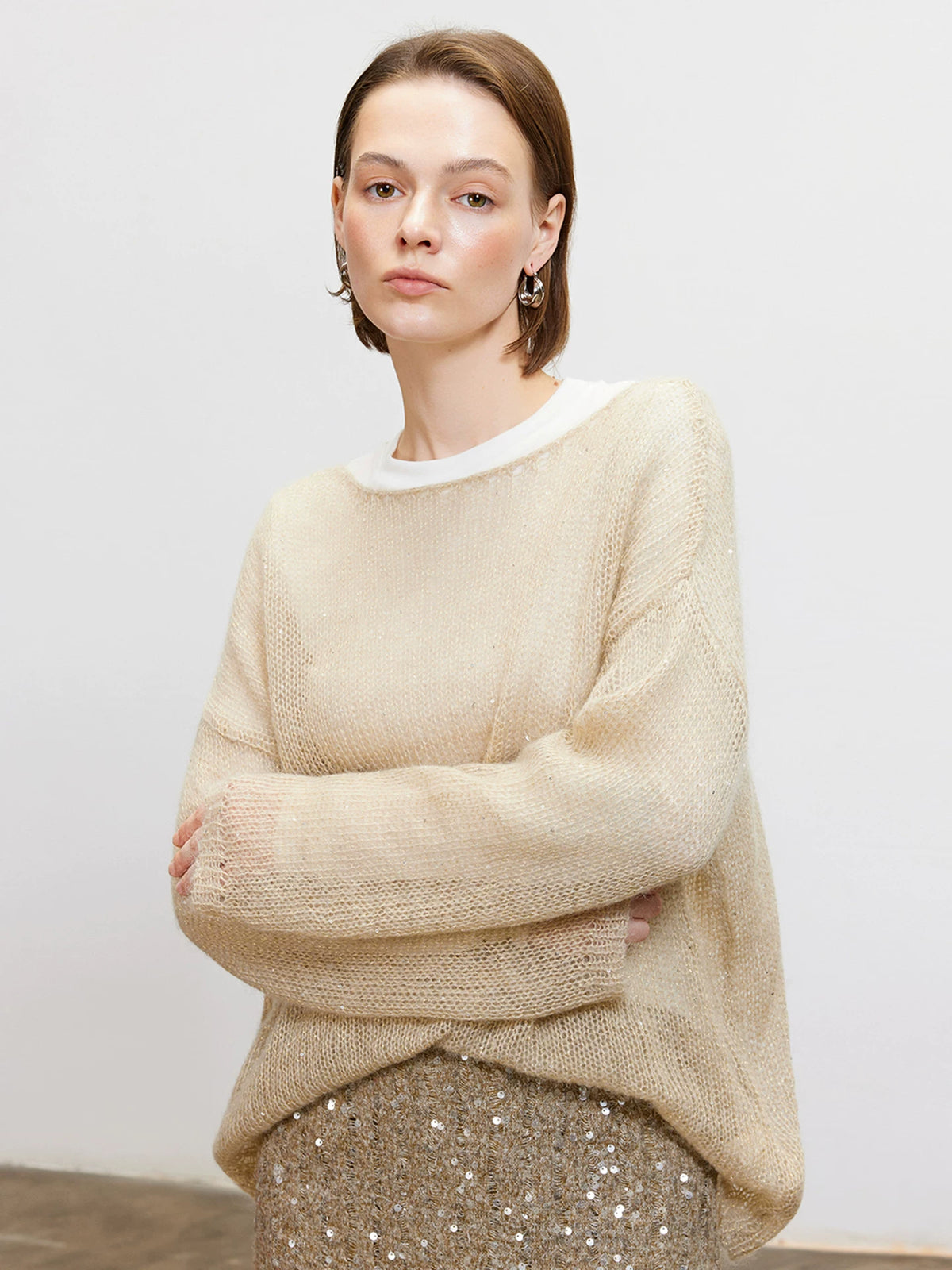 Shimmer Off-Shoulder Wool-Blend Sweater