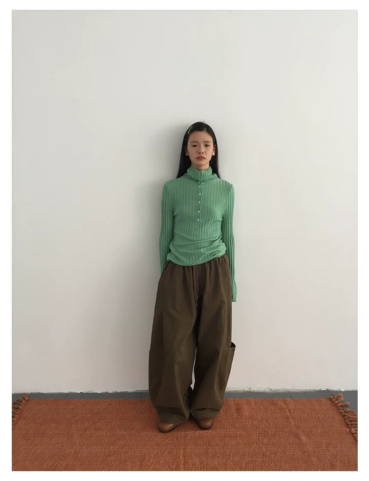 Ribbed Mock-Neck Knit Top