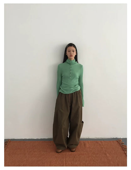 Ribbed Mock-Neck Knit Top