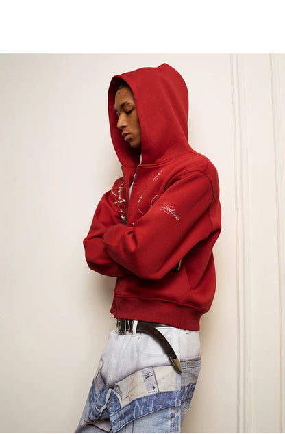 Pearl Embroidered Zip Hoodie