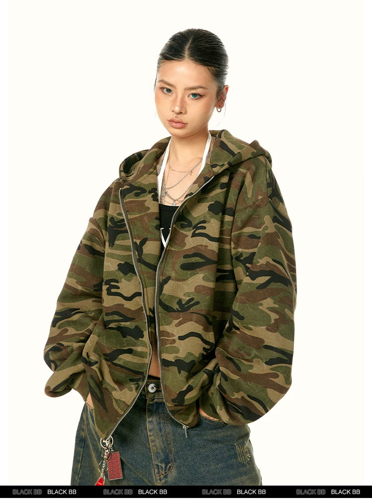 Camouflage Hooded Zip Jacket