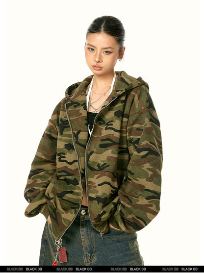 Camouflage Hooded Zip Jacket