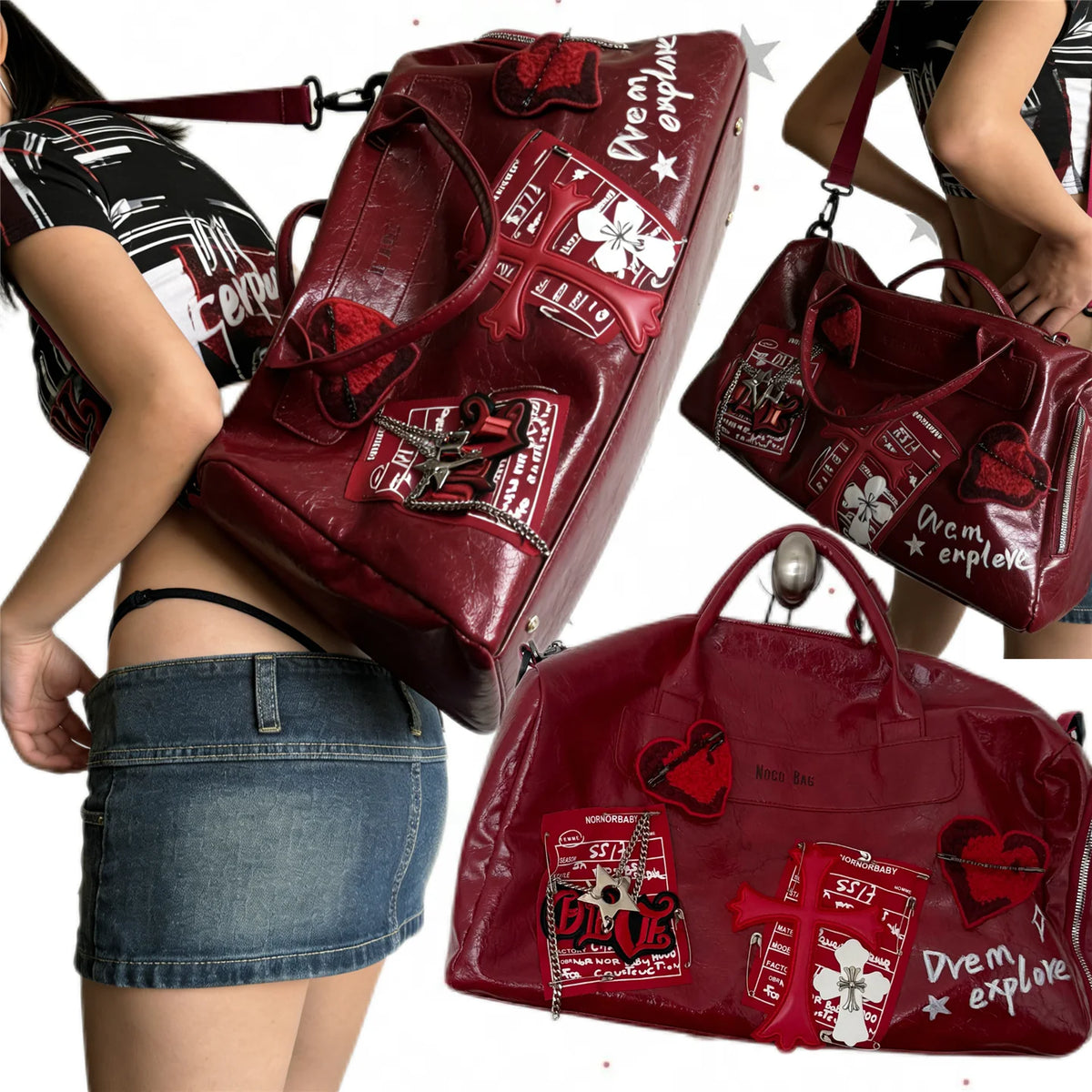 Heart Patch Duffle Travel Bag detail 8