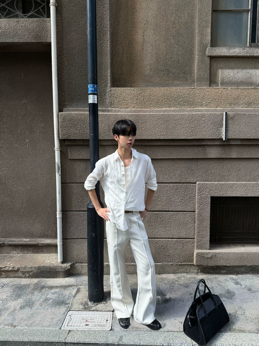 Linen-Blend Relaxed Long-Sleeve Shirt