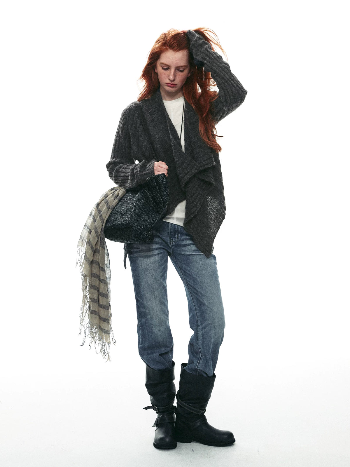 Wool-Alpaca Cable-Knit Cardigan