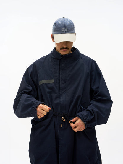 Navy M65 fishtail parka worn on model, front view