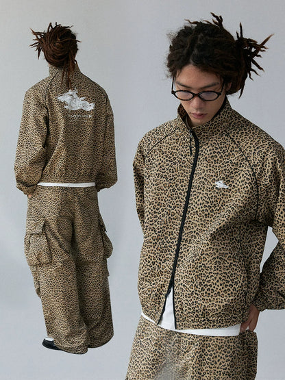 Leopard Print Stand Collar Jacket