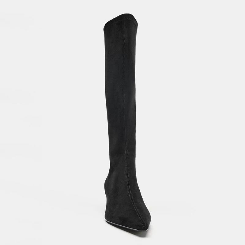 Women's Pointed Toe Kitten Heel Knee-High Boots