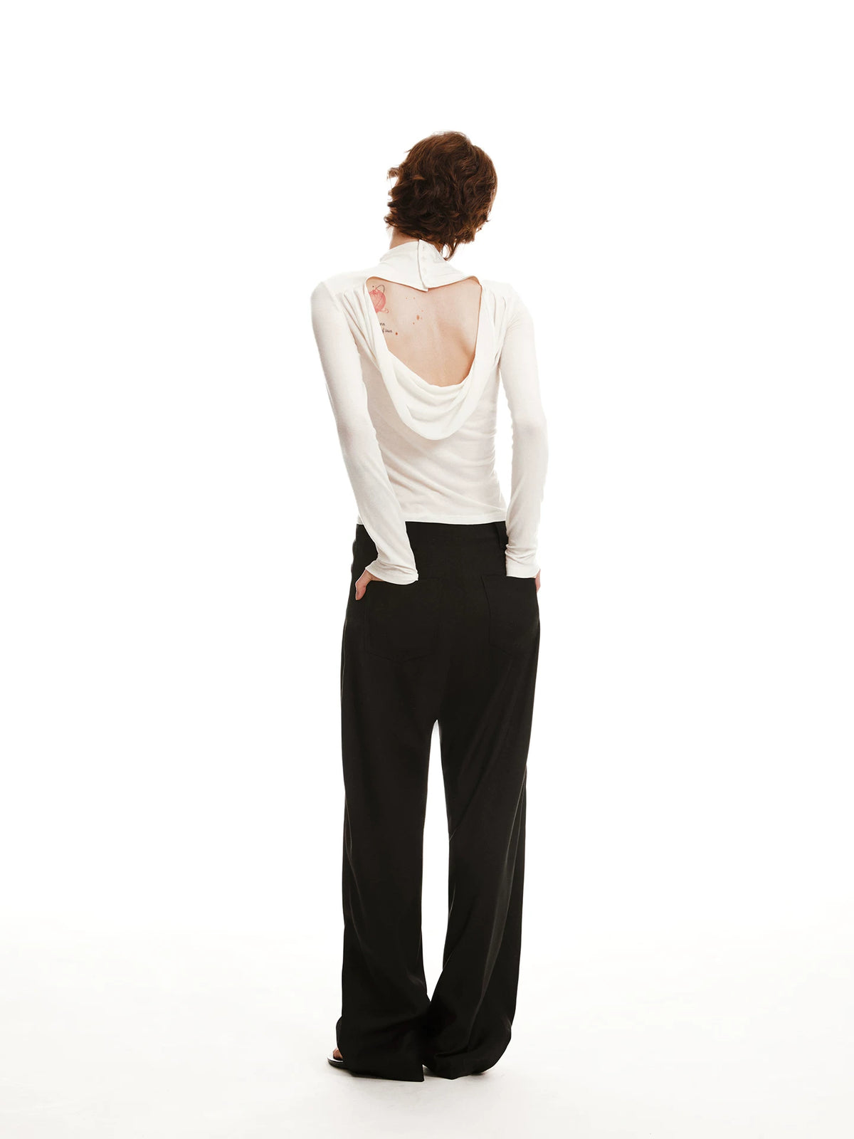 Open-Back Cowl Neck Lyocell-Wool Top - 360 view 3