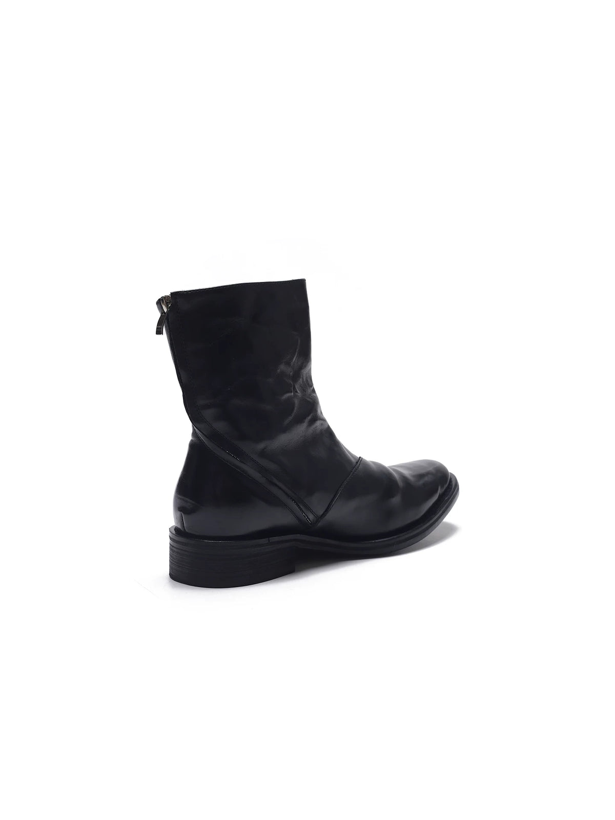 Black wrinkled leather ankle boots - side and back view