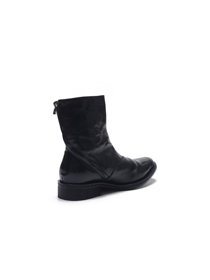Black wrinkled leather ankle boots - side and back view
