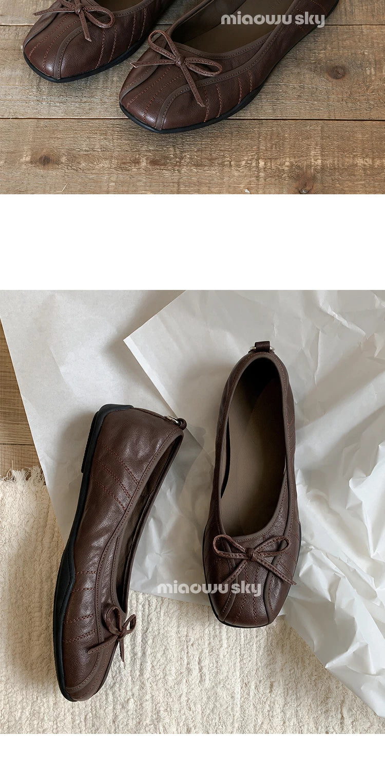 Leather Bow Ballet Flats