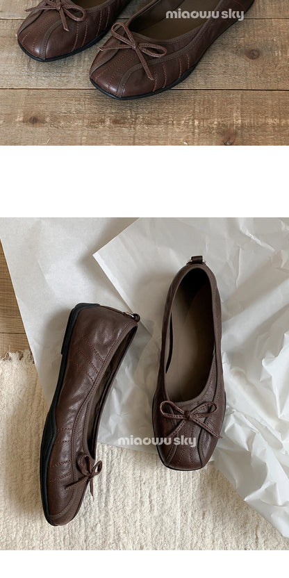Leather Bow Ballet Flats