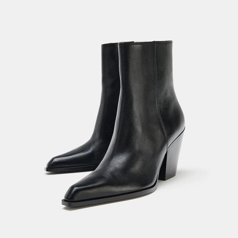 Women's Leather Square Toe Western Ankle Boots