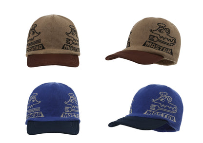 Graphic Embroidered Knit Beanie in Brown and Blue color
