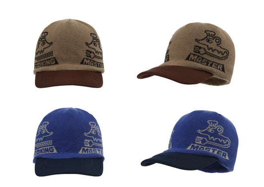 Graphic Embroidered Knit Beanie in Brown and Blue color