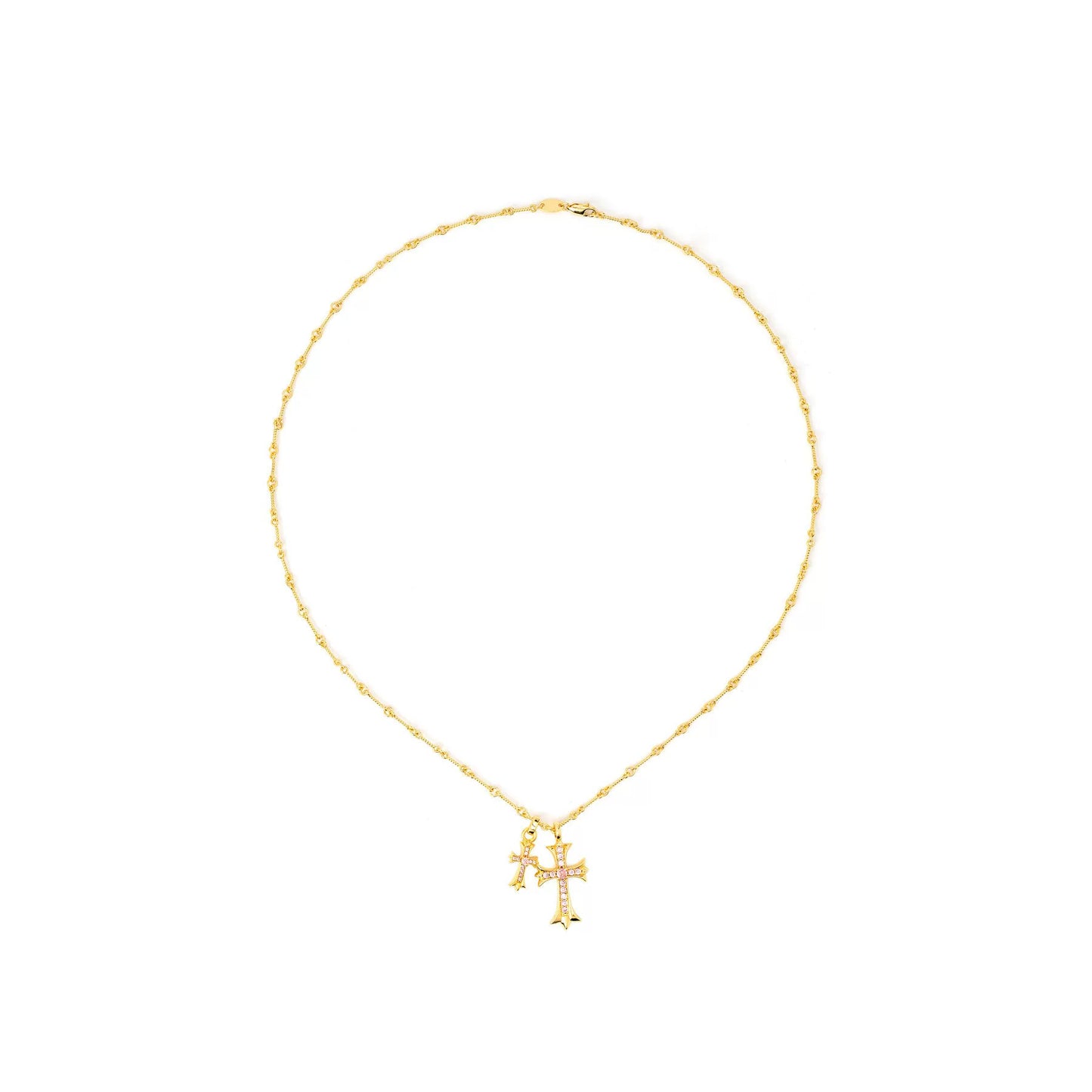 24K Gold-Plated Double Cross Crystal Necklace