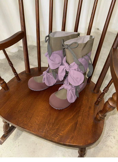 Round Toe Bow Detail Mid-Calf Boots product photo