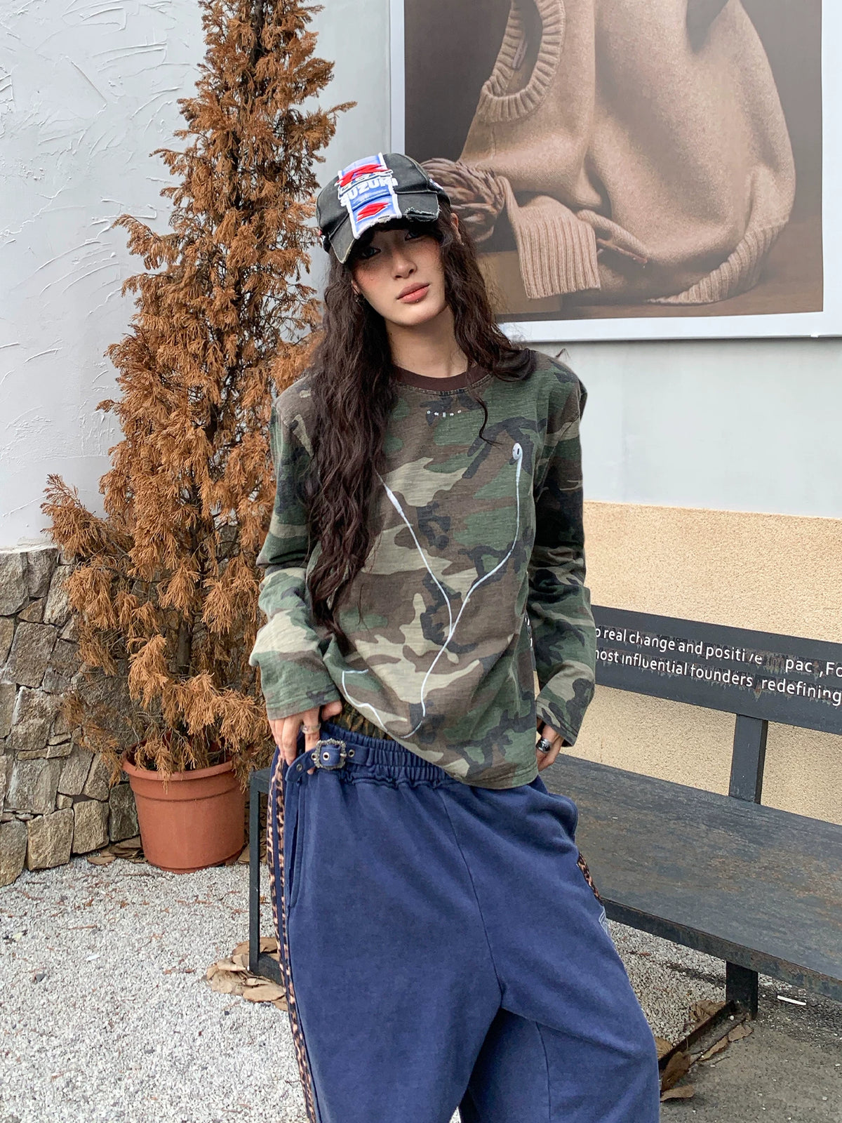 Camouflage Printed Long Sleeve T-Shirt, Front view