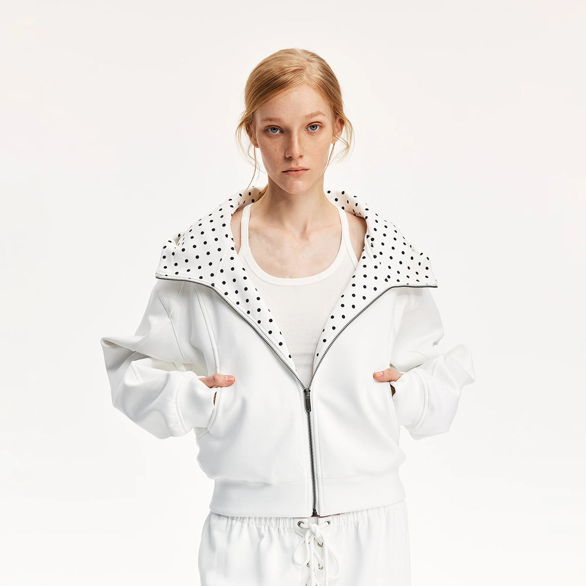 Polka Dot Colorblock Relaxed Hooded Sweatshirt