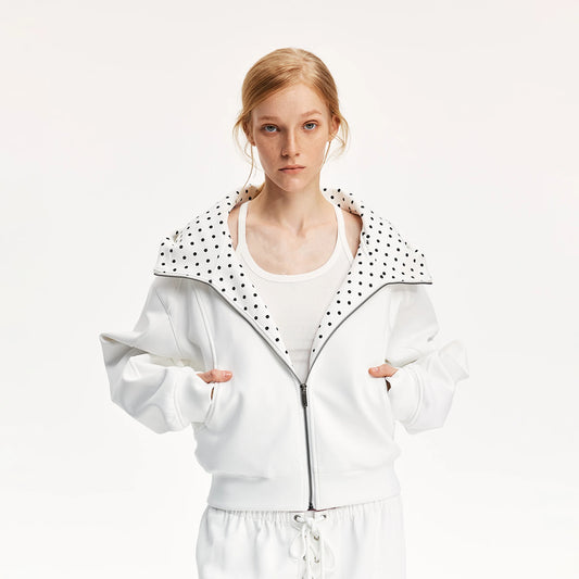 Polka Dot Colorblock Relaxed Hooded Sweatshirt