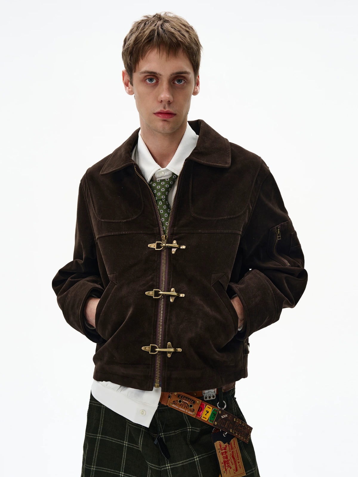Deconstructed Clasp Suede Jacket
