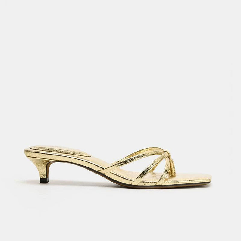 Women's Square Toe Kitten Heel Thong Sandals