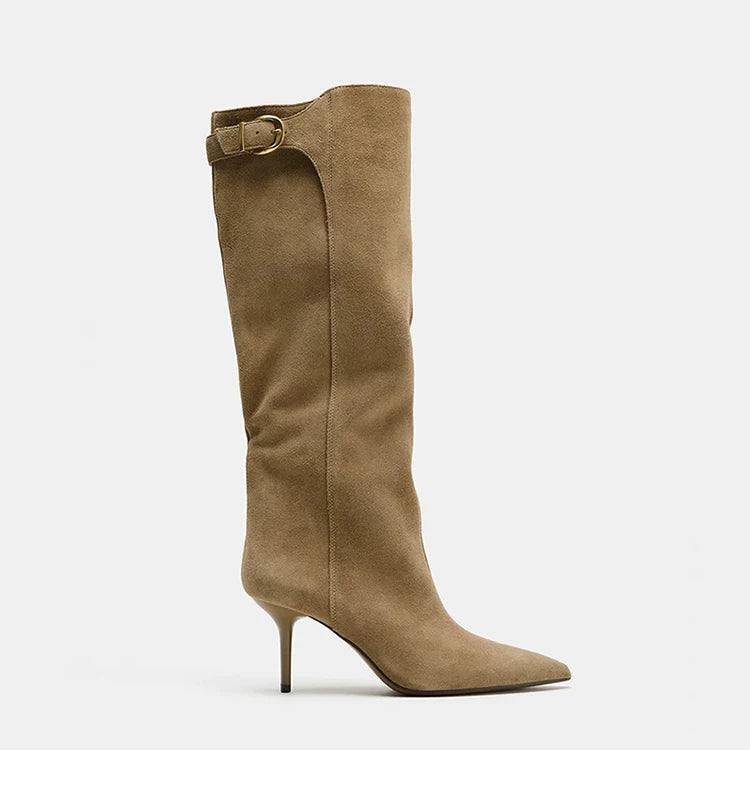 Women's Pointed Toe Buckle Knee-High Boots