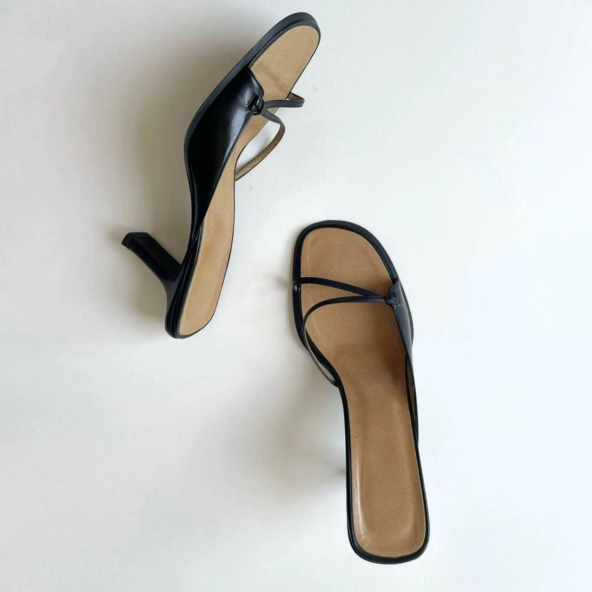 Women's Leather Square Toe Strappy Heeled Sandals